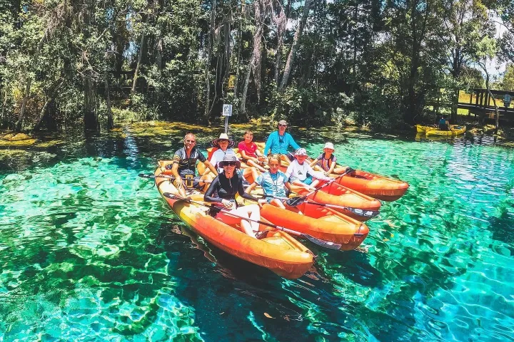 Kayaking with Paddles Outdoor Rentals on a guided ecotour of Three Sisters Springs in Crystal River, Florida.