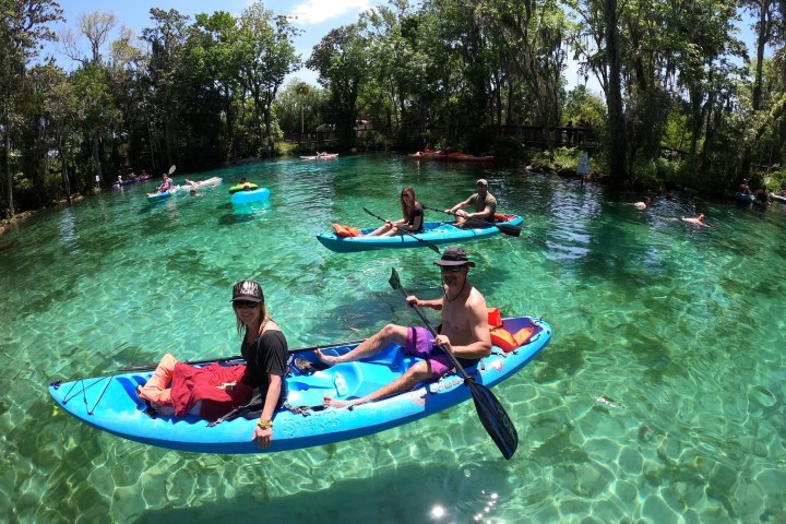 Kayaking with Paddles Outdoor Rentals on a guided ecotour of Three Sisters Springs in Crystal River, Florida.