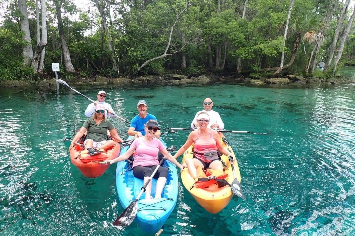 Guided kayak ecotour inside of Three Sisters Springs